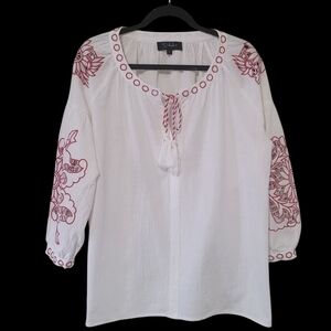 RD & koko Embroidered Tunic Top - Large - White/Red - Lightly Used